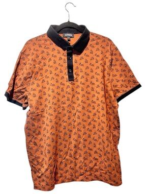 Express Orange Polo with Black Trim and Mini Floral Print